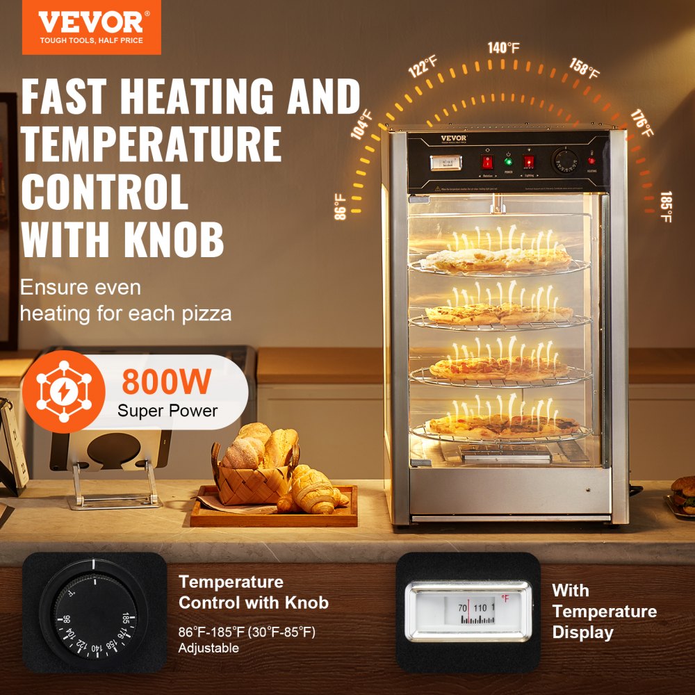 Pitsa Soojenduskapp 4-Astmeline, 30-85 °C, LED-Valgustus Pitsapoodi, Restorani – toote pilt 1