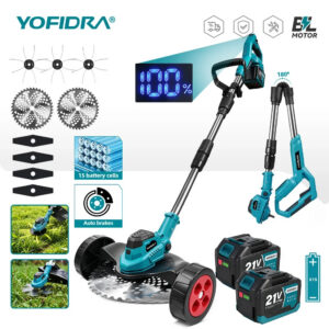 YOFIDRA 9-tolline juhtmevaba murutrimmer 5000W harjavaba mootoriga ja 2 akuga