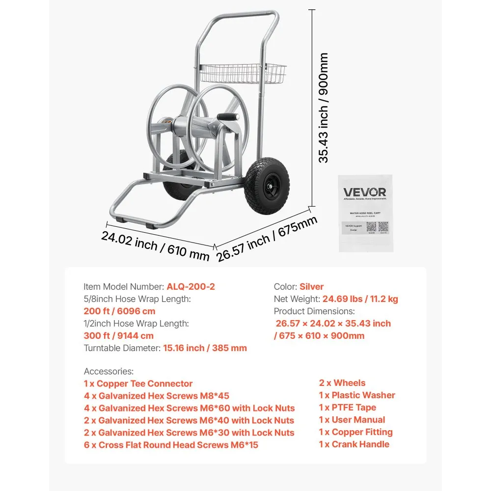 Aiavoolikurulli Käru (6096-9144 cm, 2 Ratast, Metallist Korv) – toote pilt 6