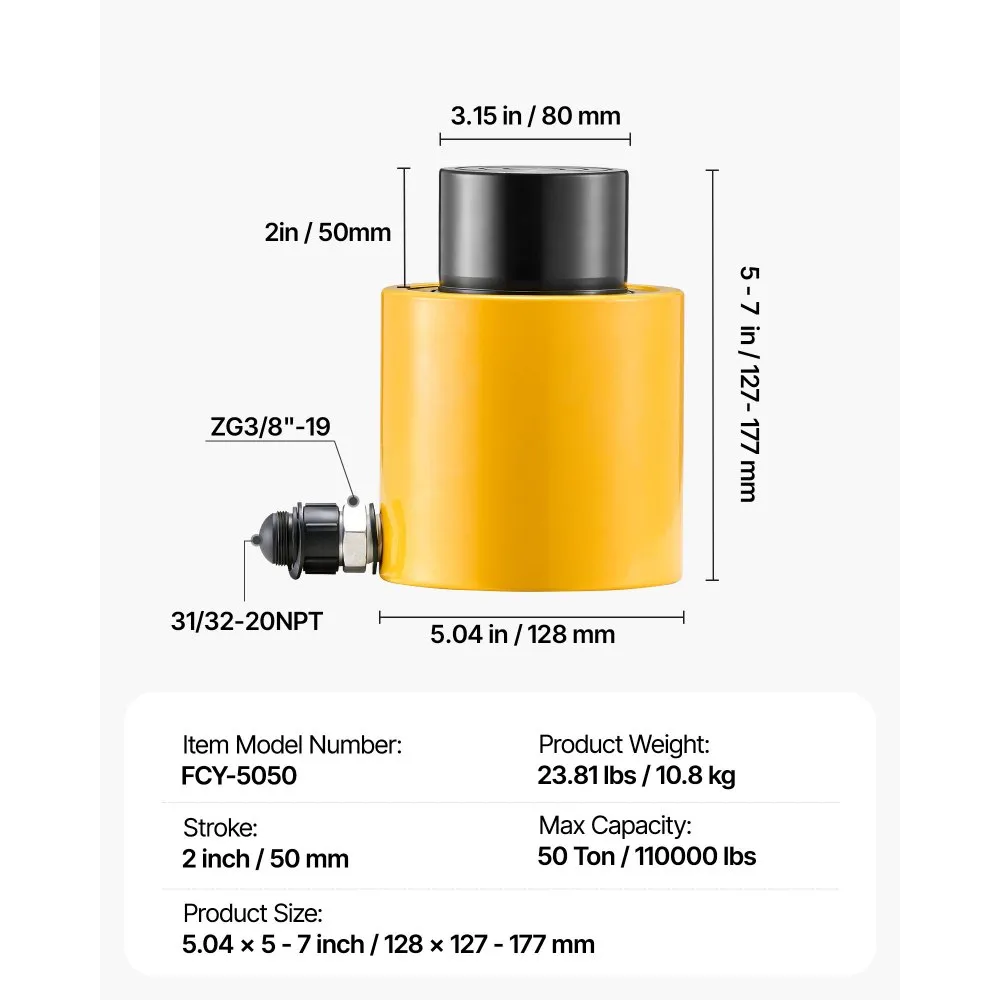 Hüdrauliline Silindritõstuk 50 Tonni 5 Cm Käik Ühetoimeline Pump – toote pilt 6