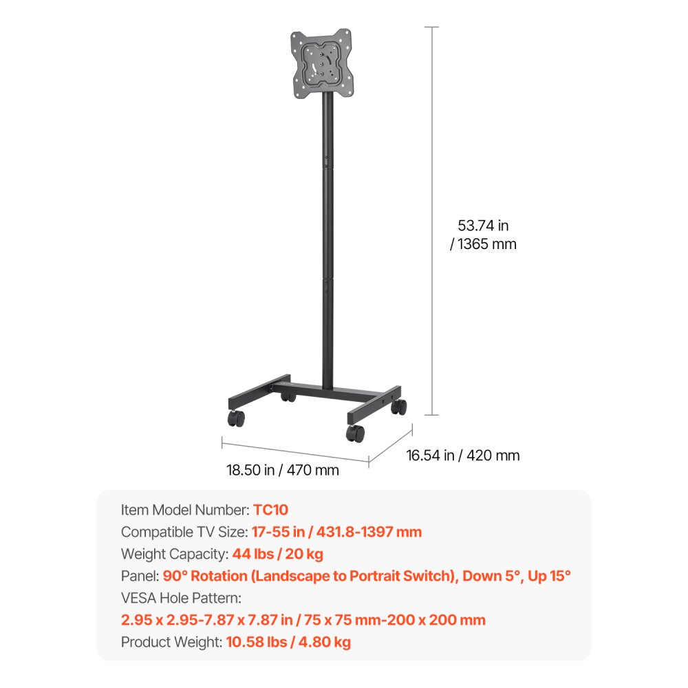 Liikuv Televiisorialus Ratastel (43-140 Cm, 200 x 200 Mm, 20 Kg) – toote pilt 6