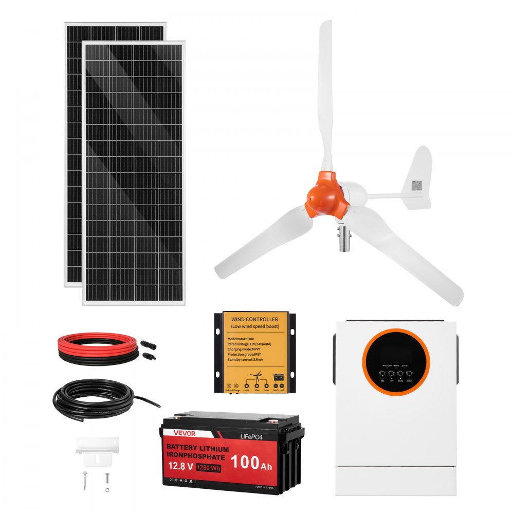 päikese tuuleenergia komplekt 600W – Päikese- ja Tuuleenergia Komplekt (12V, 600W, 1000W Hübriid Inverter)