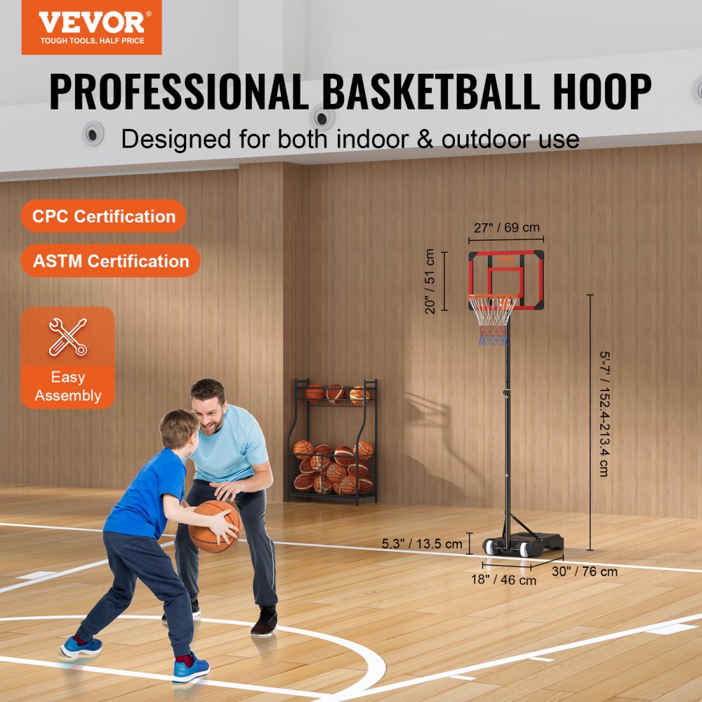 Reguleeritav Korvpallikorv (1,5-2,1 m, 71 cm Laud, Ratastega Alus) – toote pilt 1