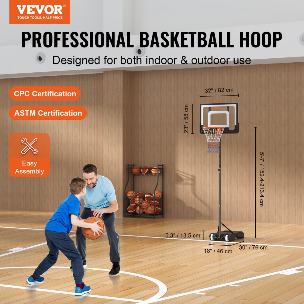 Reguleeritav Korvpallikorv (1,5-2,1 m, 81 cm Laud, Ratastega Alus) – toote pilt 1