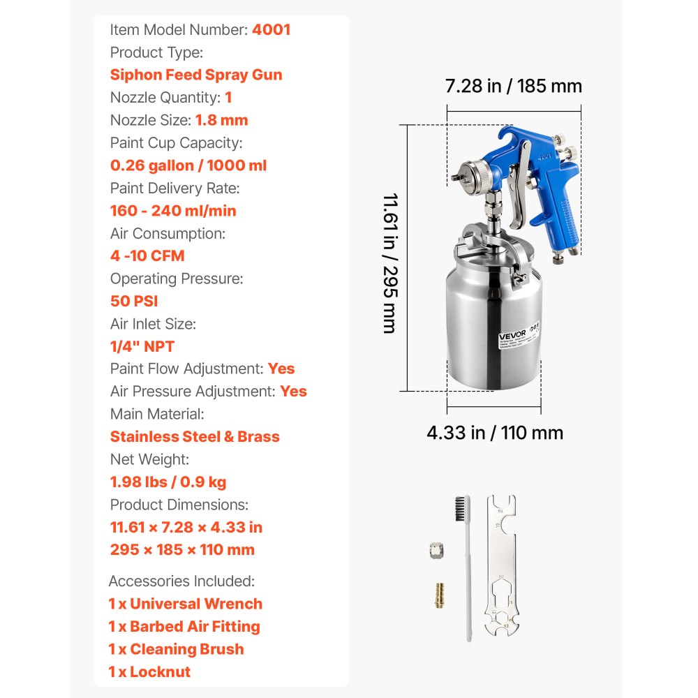 Sifoonvärvipüstol (1000 ml, 1,8 mm otsak, reguleeritav vooluhulk) – toote pilt 6