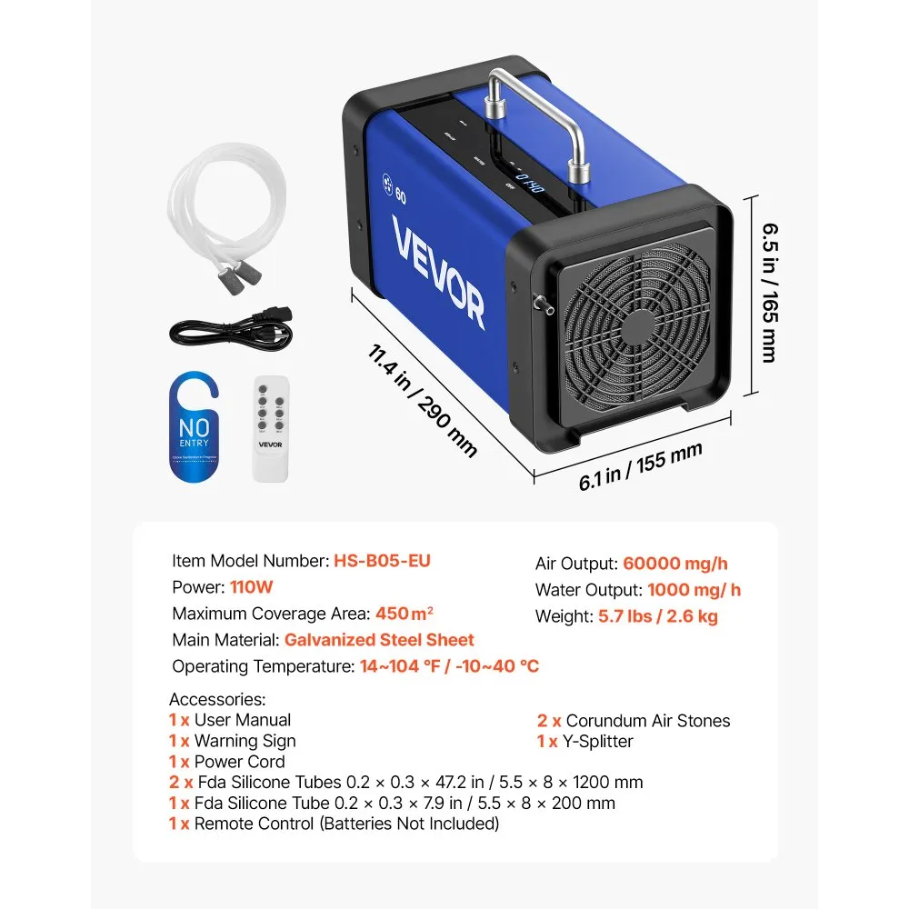 Tööstuslik Osoonigeneraator (60 000 mg/h, 450 m², LCD Puuteekraan) – toote pilt 6