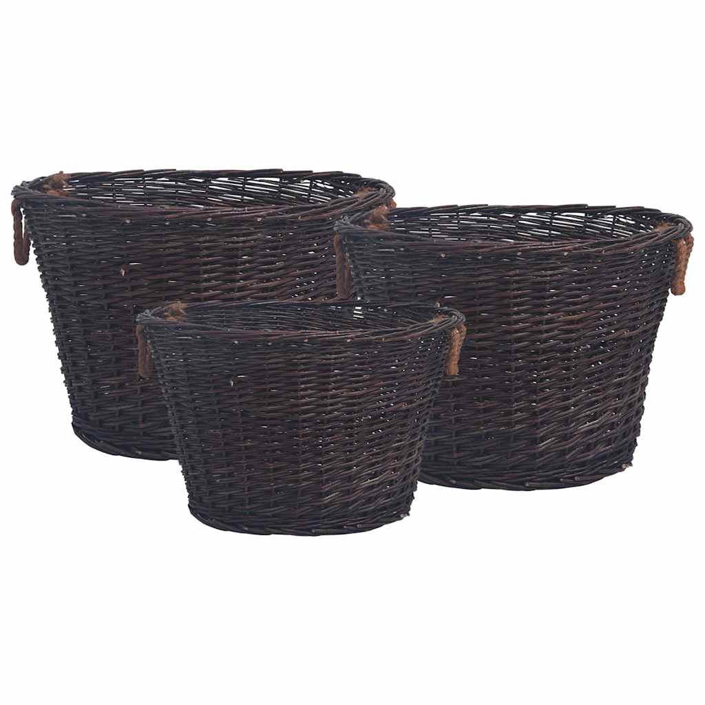 3-osaline küttepuu korvide komplekt, tumepruun, paju