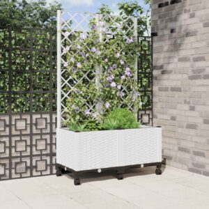 Aia istutuskast trellise ja ratastega Valge 80 x 40 x 146 cm PP
