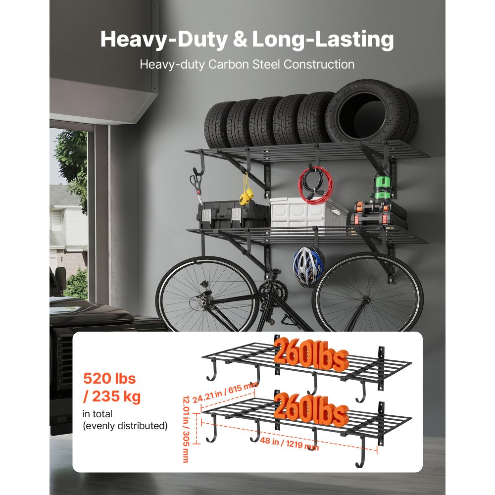 Kahekihiline metallist seinariiul (61 x 122 cm, 235 kg kandevõime) – toote pilt 1
