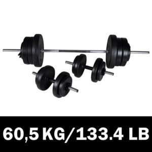 kangi ja hantlite komplekt kodus – Kangi Ja Hantlite Komplekt (60,5 Kg, Kroomitud Teras, Polüetüleenkorpus)
