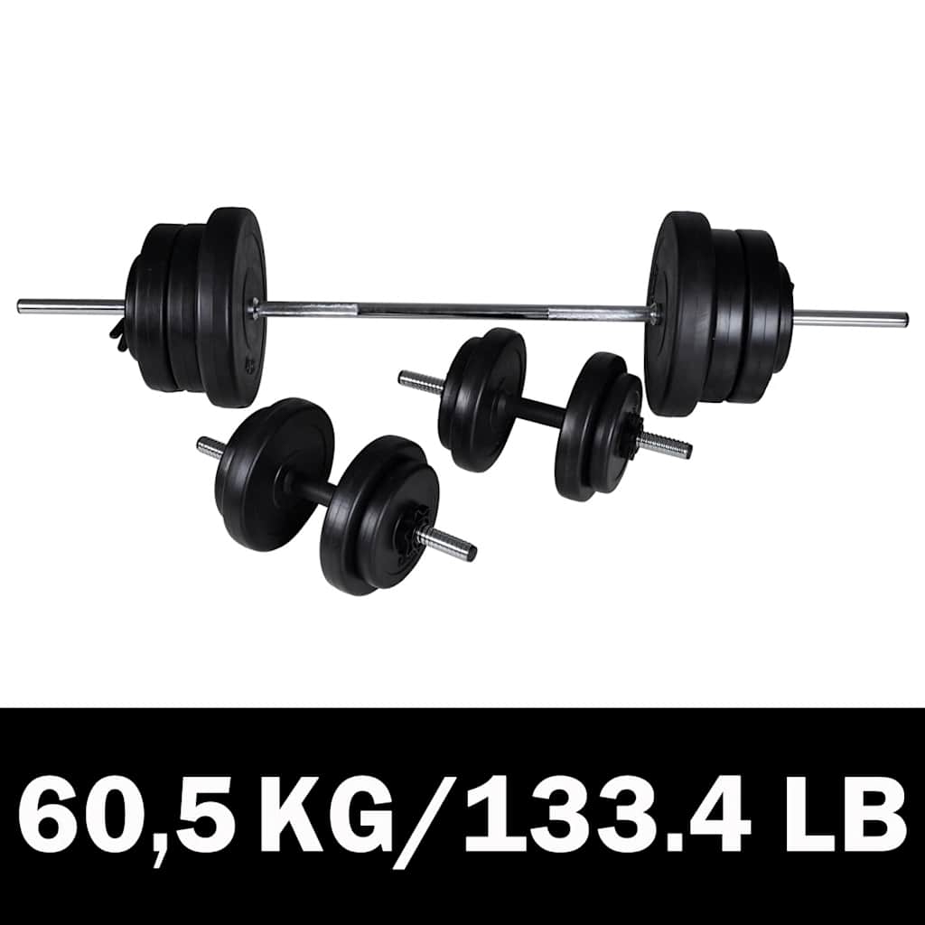 kangi ja hantlite komplekt kodus – Kangi Ja Hantlite Komplekt (60,5 Kg, Kroomitud Teras, Polüetüleenkorpus)