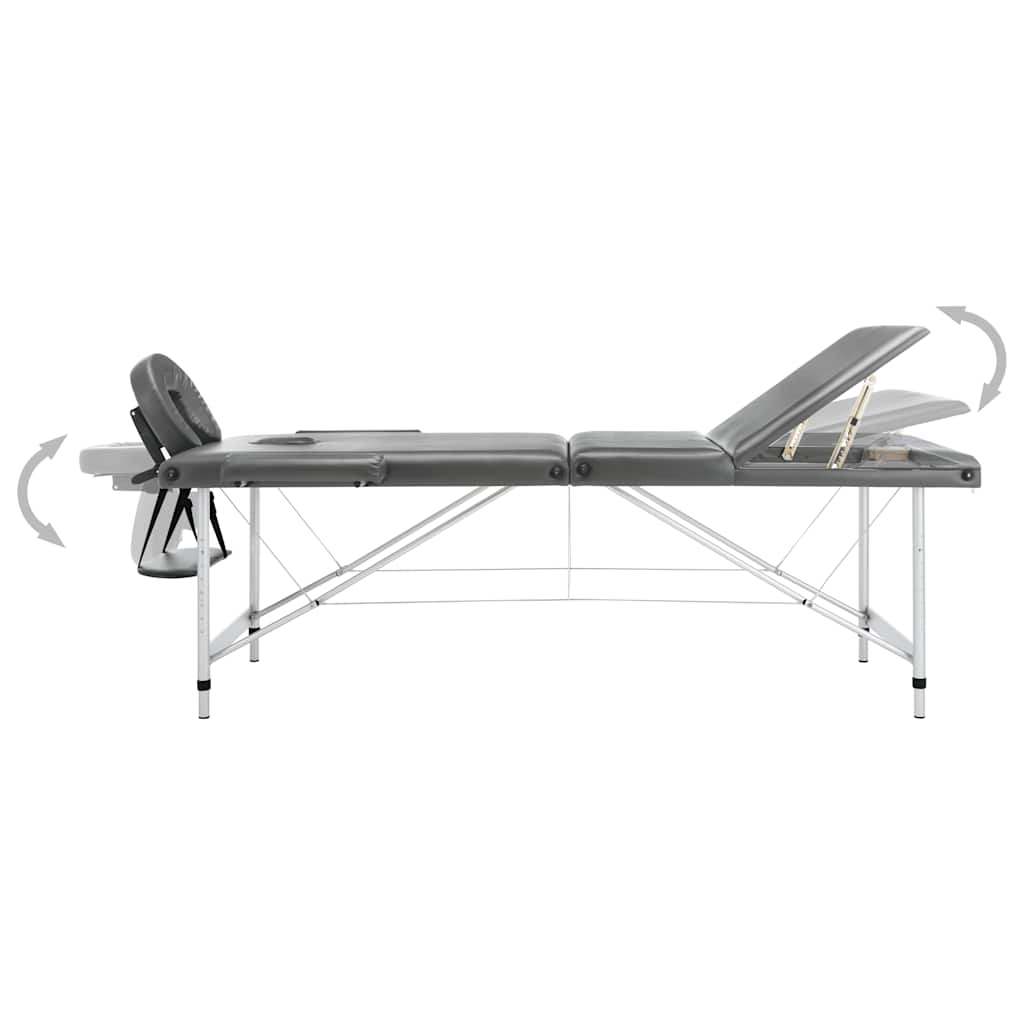 Kolmeosaline Massaažilaud Alumiiniumraamiga, Antratsiithall, 186 x 68 Cm – toote pilt 4