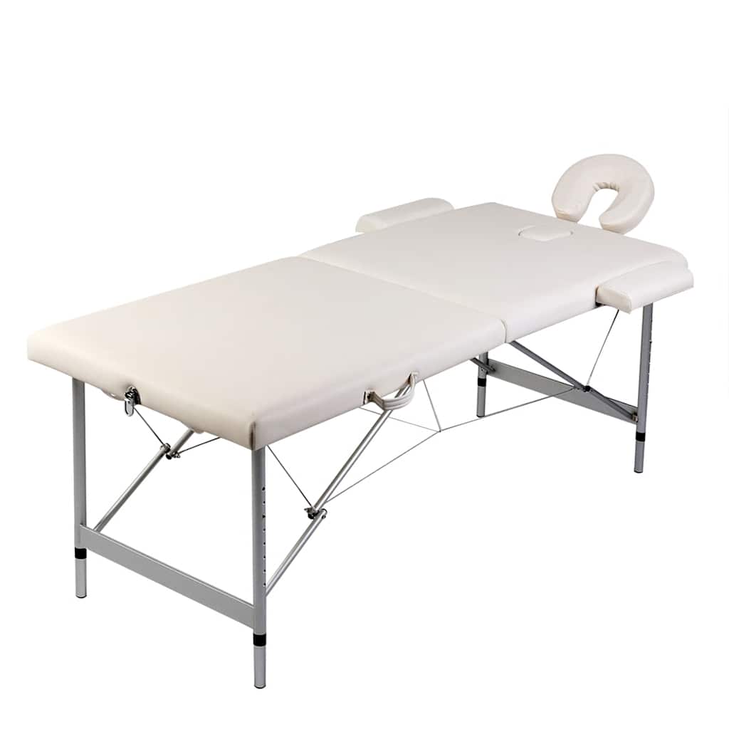kokkupandav massaažilaud alumiiniumraamiga – Kreemjas kokkupandav massaažilaud (alumiiniumraam, 59–81 cm kõrgus, 150 kg kandevõime)