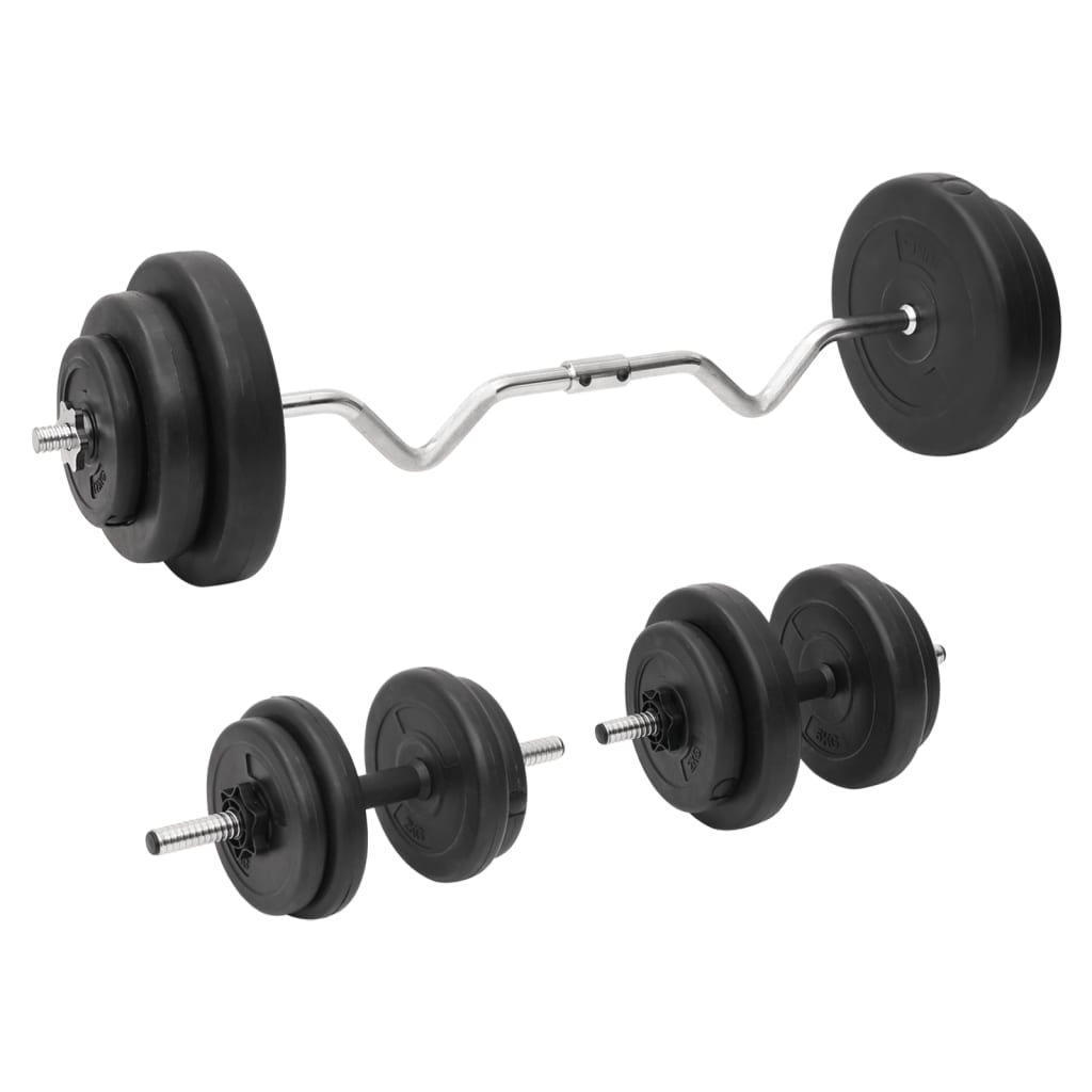 painutatud kangi hantlite komplekt 60 kg – Painutatud kangi ja hantlite komplekt (60 kg, terasest vardad, tsemendist kettad)