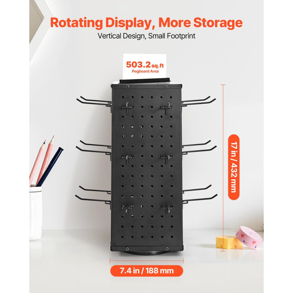 Pöörlev Nagipaneel (18,8×18,8×42,6 cm, 24 Konksu, Must) – toote pilt 1
