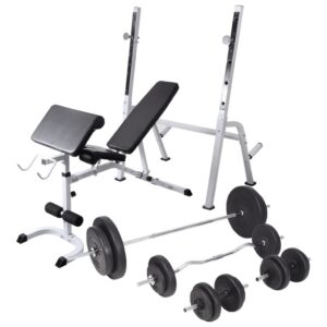 reguleeritav jõusaalipink raskustega – Reguleeritav jõusaalipink koos raskustega (90 kg, teras, must)