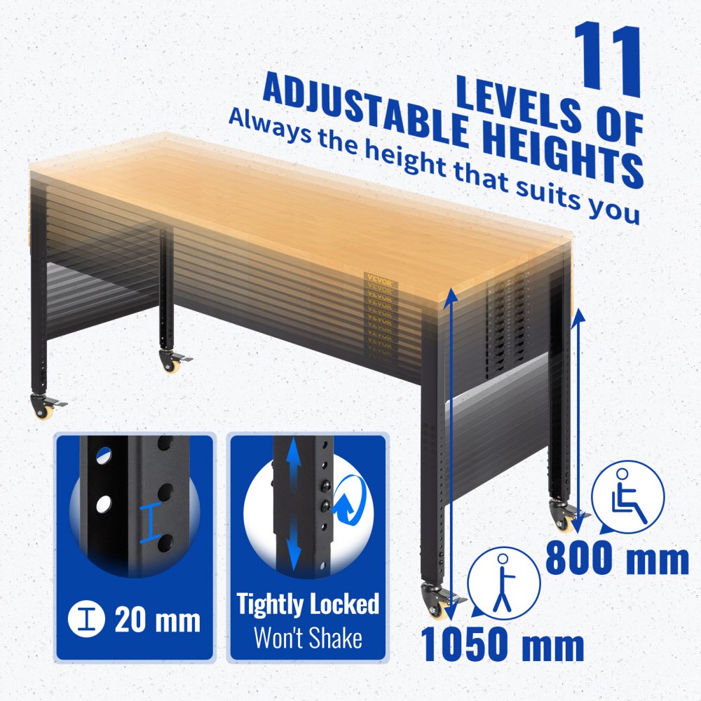 Reguleeritav kõrgusega töölaud (155×51 cm, 80–105 cm, 720 kg) – toote pilt 2