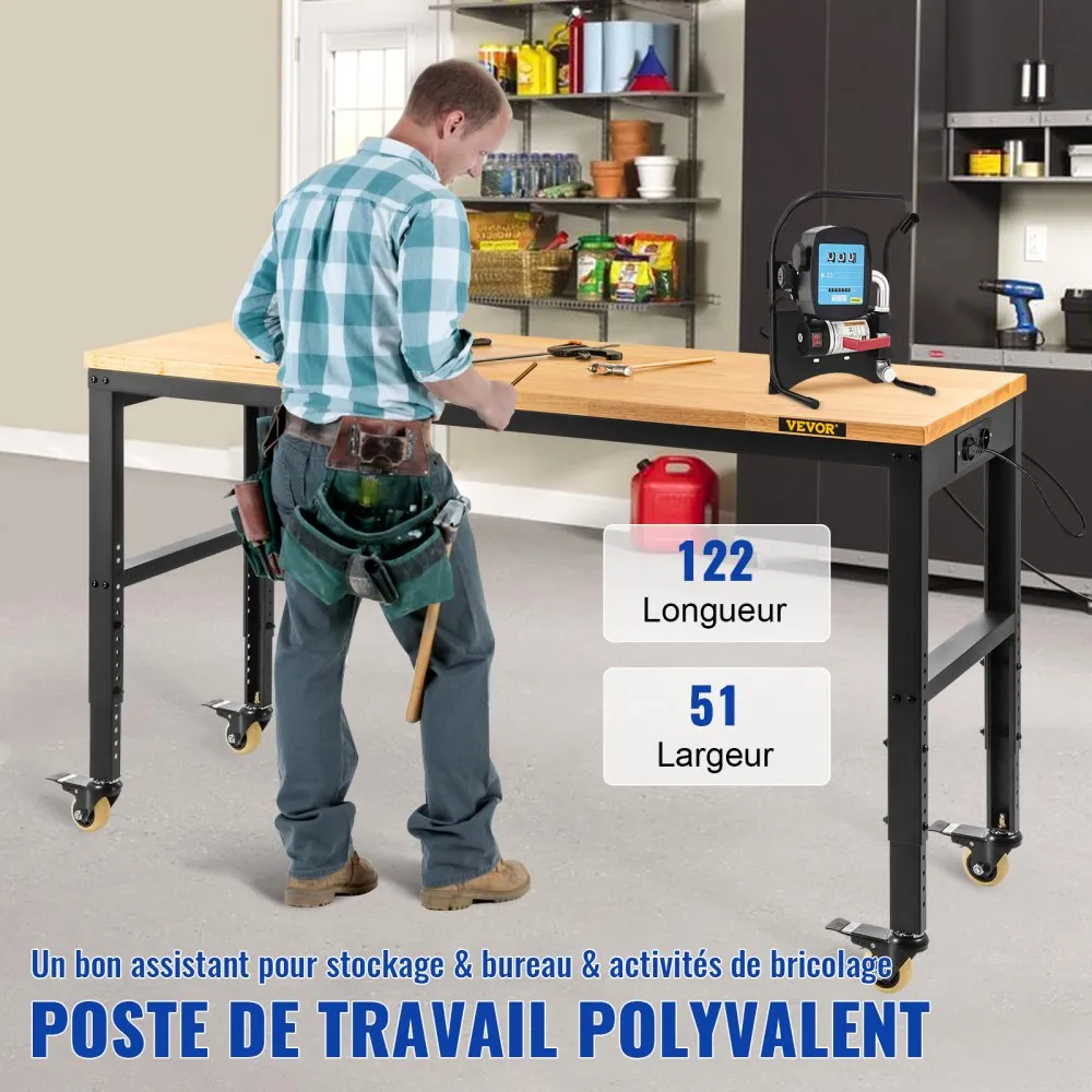 Reguleeritav töölaud (122 cm, 720 kg kandevõime, pöörlevad rattad) – toote pilt 1