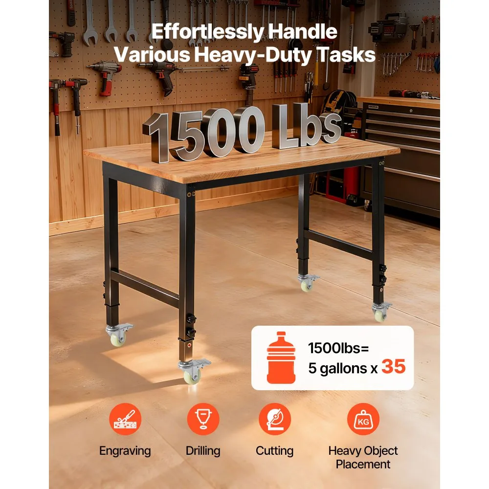Reguleeritav Töölaud Ratastel (680 kg, 122 x 60 cm, Kõrgus 72,5-107,5 cm) – toote pilt 1