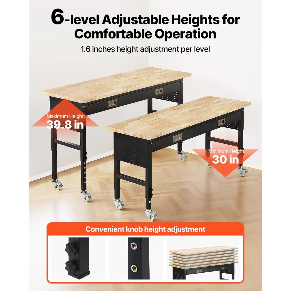 Reguleeritav töölaud sahtliga (152,4 cm, 680 kg kandevõime, ratastega) – toote pilt 2