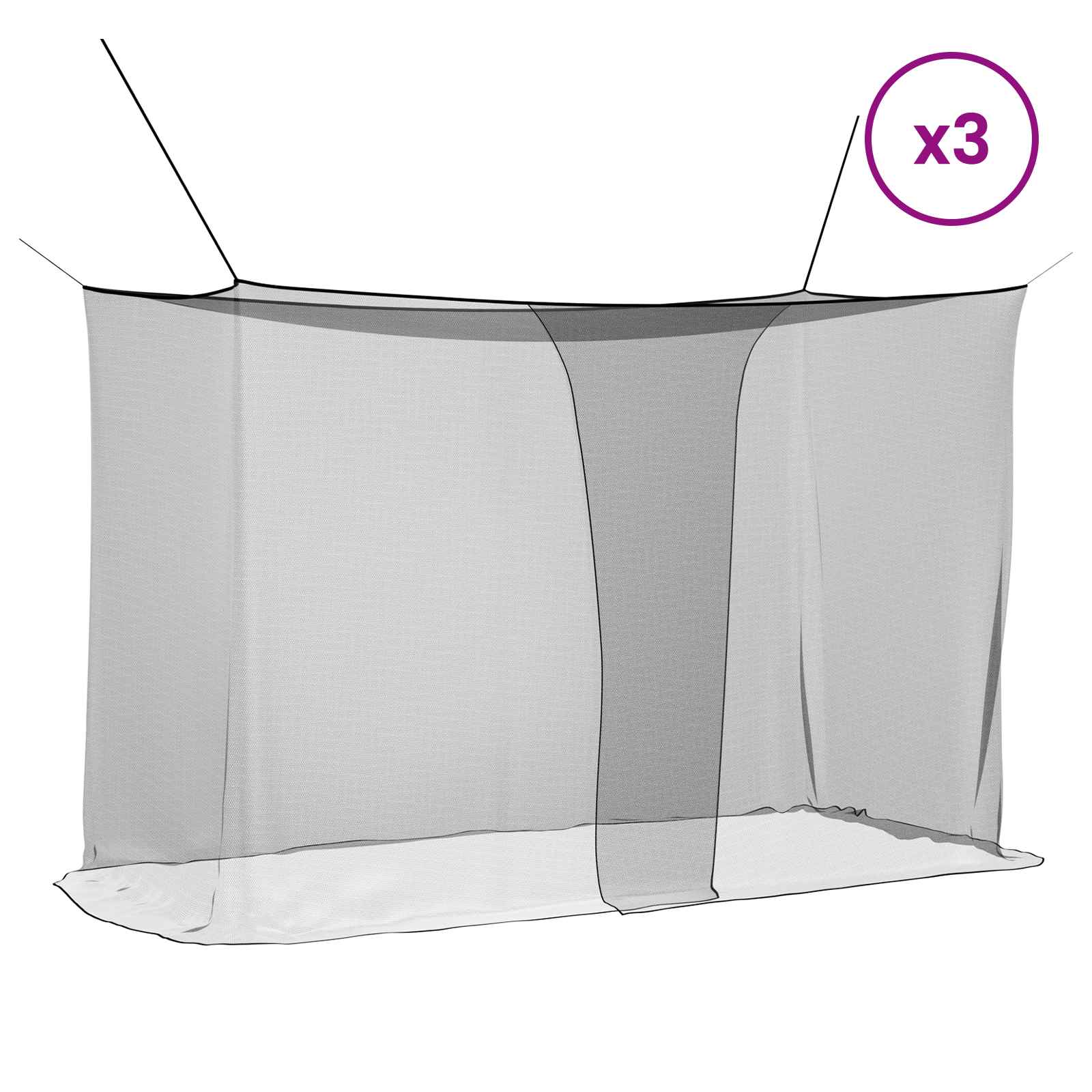 Sääsevõrk Voodi Jaoks 3 Tk 156 Silma Must 220 x 100 x 150 Cm – toote pilt 2