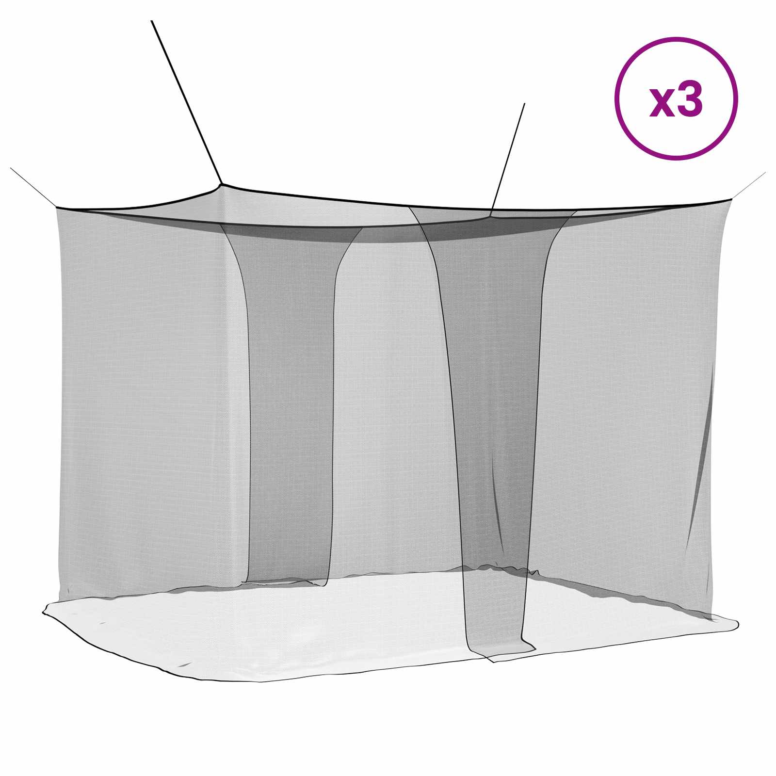 Sääsevõrk Voodi Jaoks 3 Tk 156 Võrgusilma Must 220 x 200 x 210 Cm – toote pilt 2
