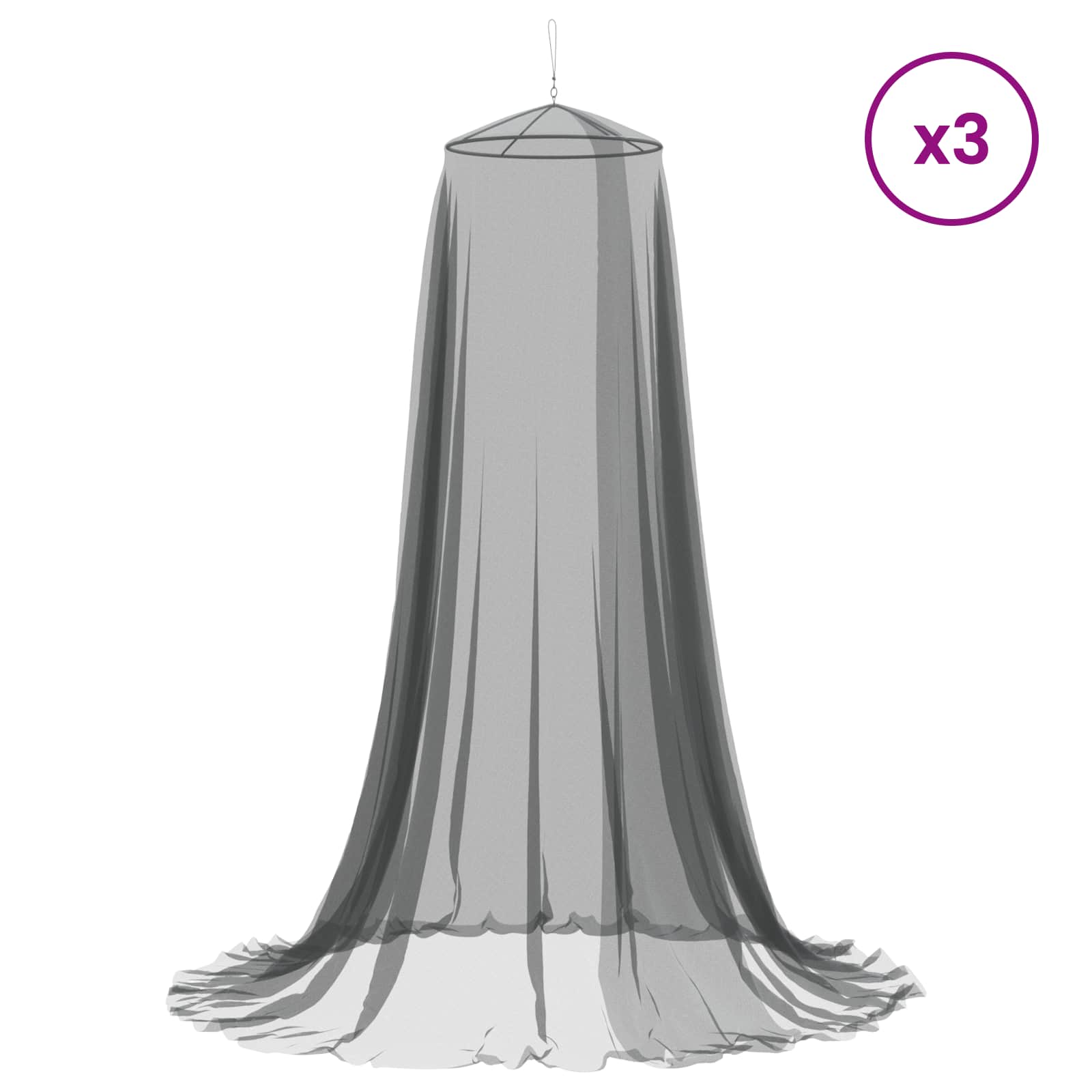 Sääsevõrk Voodi Jaoks 3 Tk 156 Võrgusilma Must ⌀56 x 220 cm Polüester – toote pilt 2