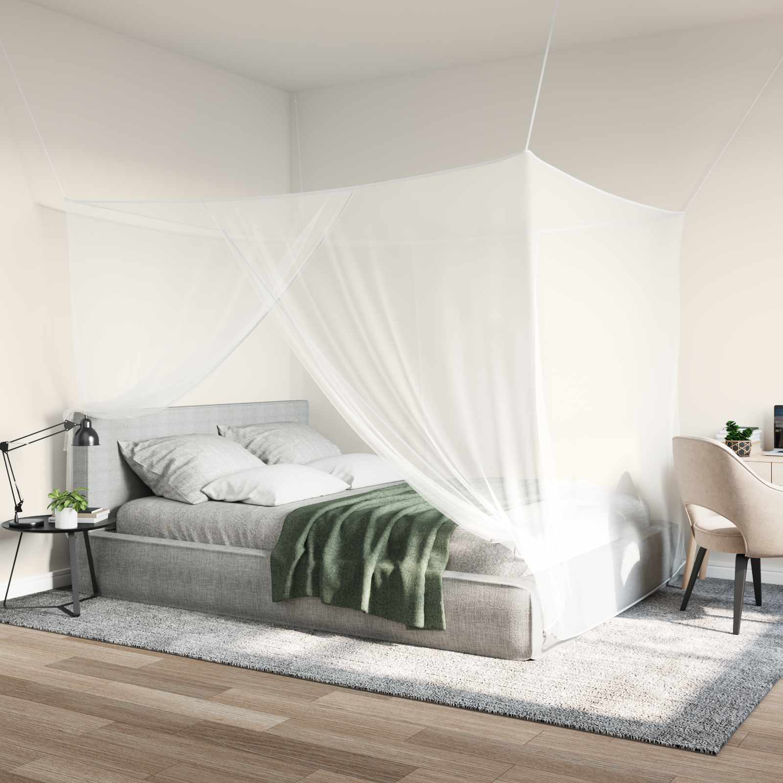 sääsevõrk voodi jaoks valge – Sääsevõrk Voodi Jaoks 3 Tk 156 Võrgusilma Valge 220 x 200 x 210 cm