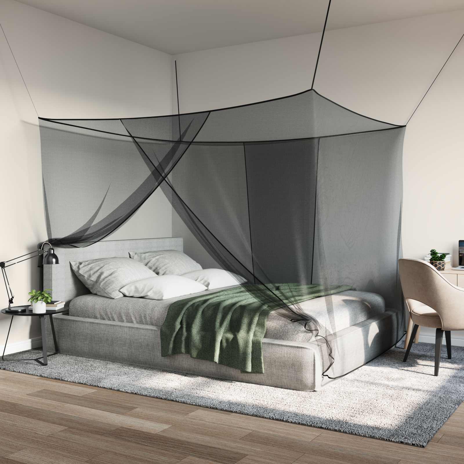 sääsevõrk voodi jaoks must – Sääsevõrk Voodi Jaoks 3 Tk 156 Võrku Must 220 x 200 x 210 cm