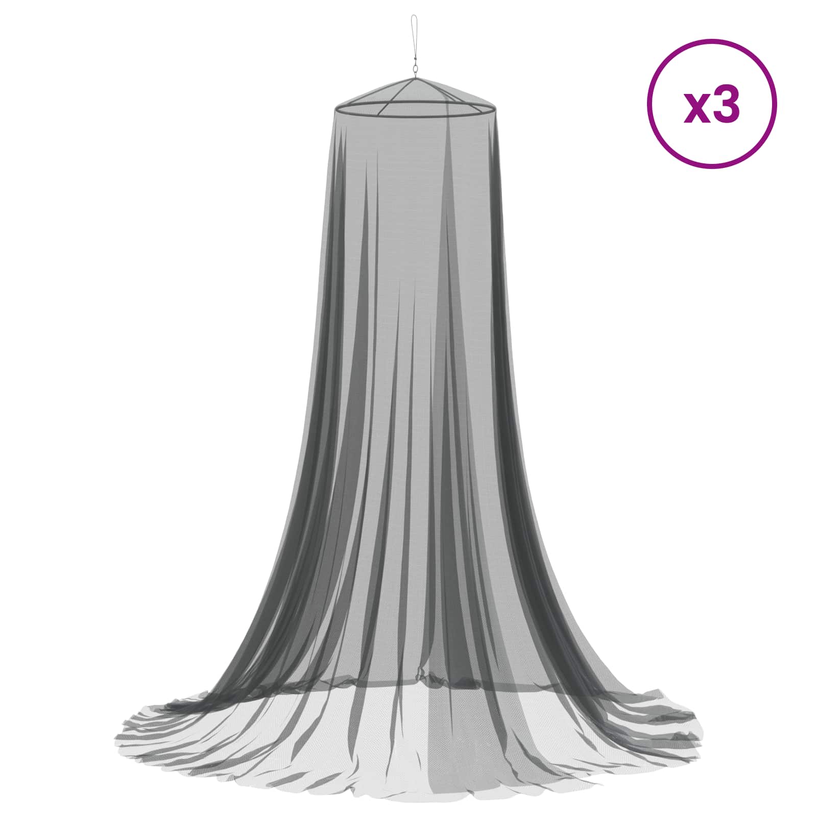 Sääsevõrk Voodi Jaoks 3 Tk Must ⌀56 x 220 cm Polüester – toote pilt 2