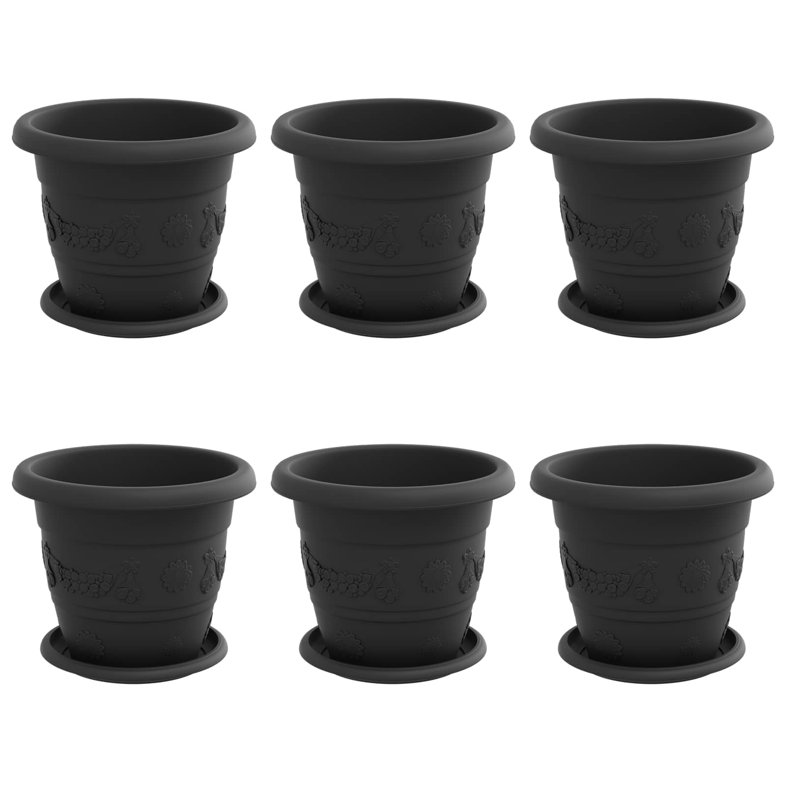 Taimepotid 6 tk Must Ø 22 x 18 cm Plastmass – toote pilt 1
