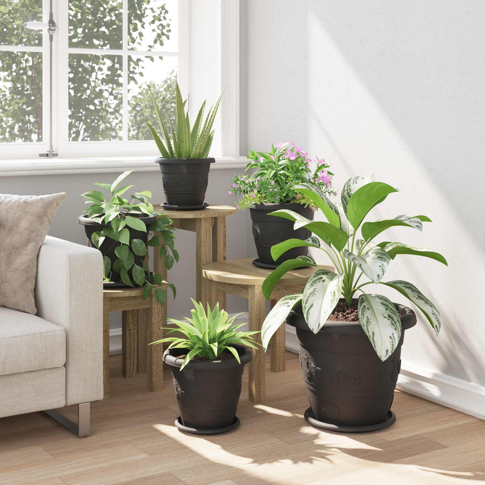Taimepotid 6 tk Must Ø 26 x 21.5 cm Plastmass – toote pilt 3