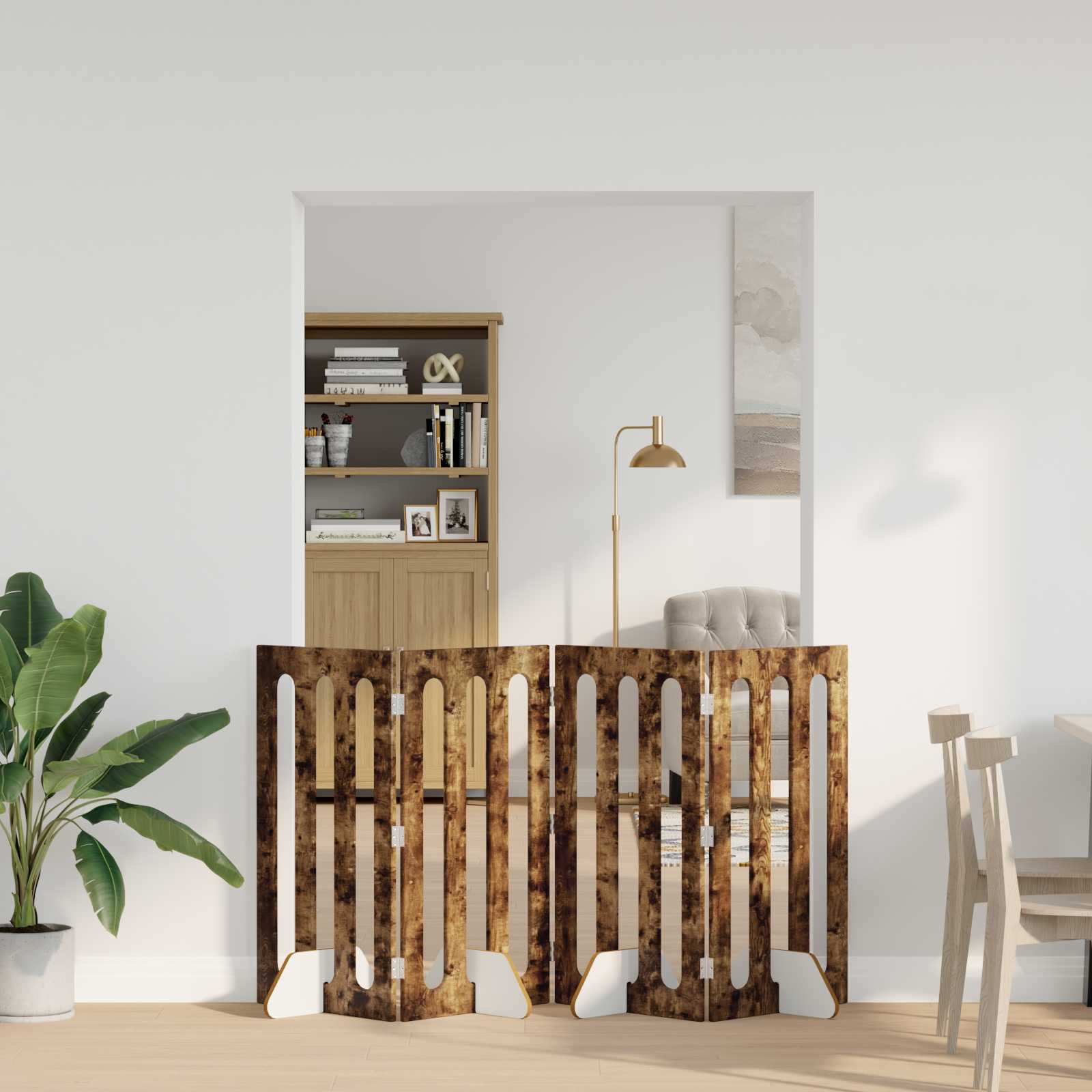 Volditav lemmikloomade aed 4 tk Suitsutatud tamm Tehispuit