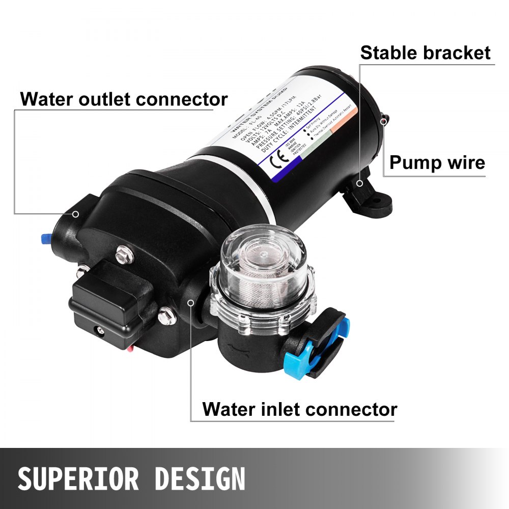 12V Veemembraanpump (2,7 Bar, 17 L/Min, Isetäituv) – toote pilt 2