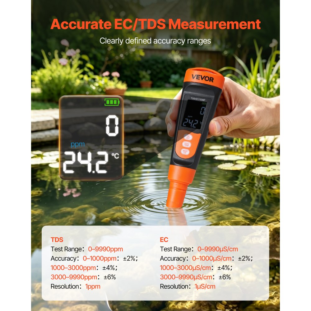 Digitaalne Veetester (0-9990 Ppm, Juhtivus/TDS, ATC, Selge VA Ekraan) – toote pilt 1