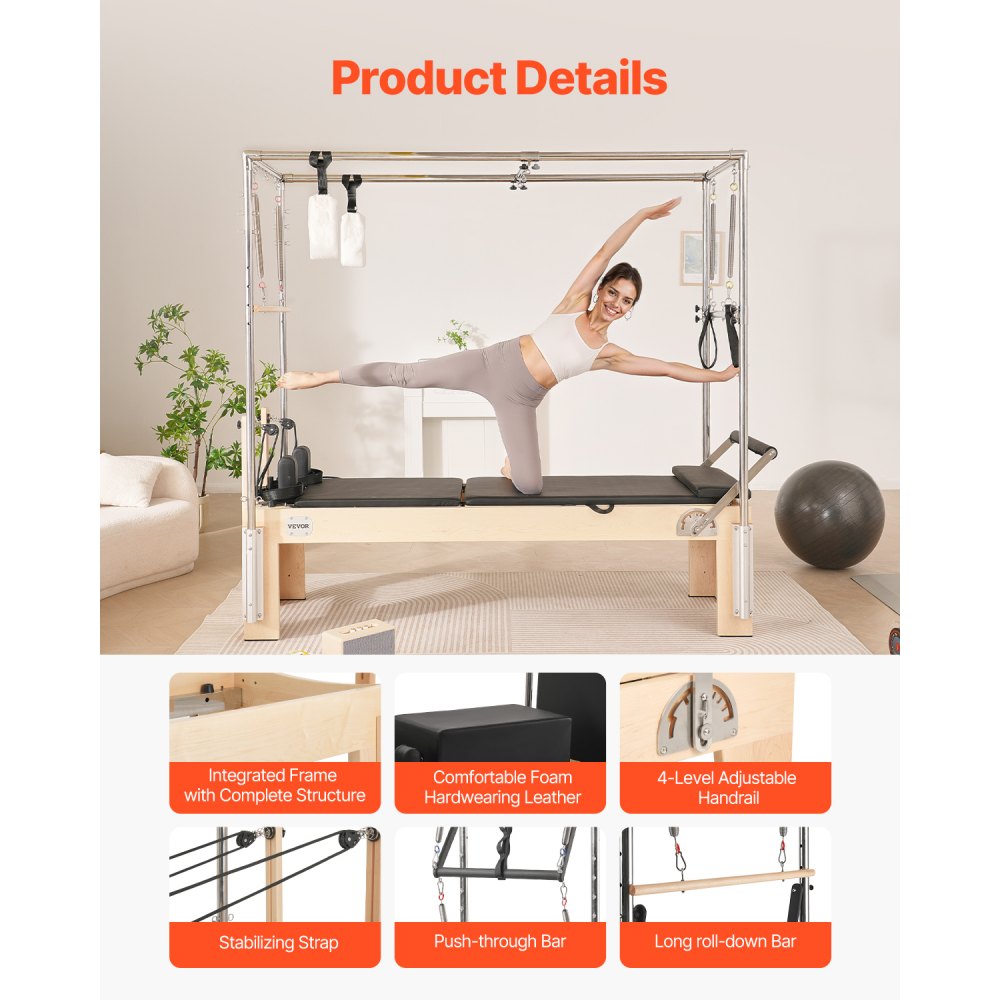 Puitkarkassiga Pilatese Reformer (Kuni 181,4 Kg, Topelt Vastupanu) – toote pilt 4