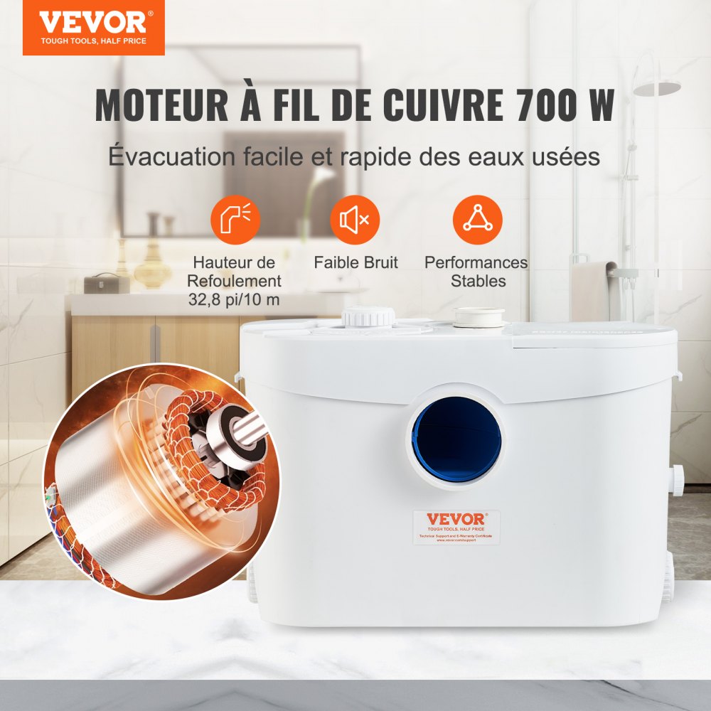 Purustuspump (700 W, 10 m Tõstekõrgus, 9600 L/h Vooluhulk, 3 Veesisendit) – toote pilt 1
