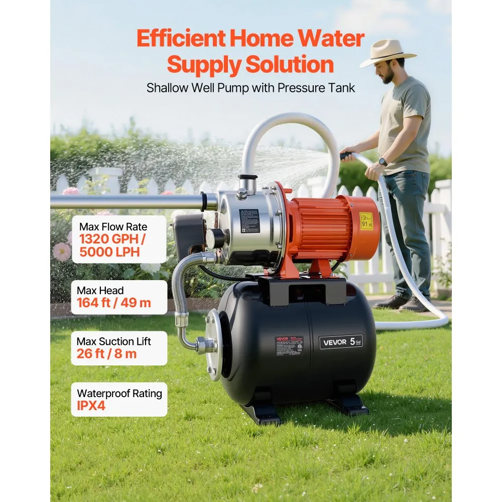 Roostevabast Terasest Madalaveepump (1,6 Hj, 5000 L/h, 19 L Paak) – toote pilt 1