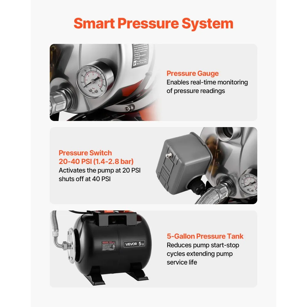 Roostevabast Terasest Madalaveepump (1,6 Hj, 5000 L/h, 19 L Paak) – toote pilt 3