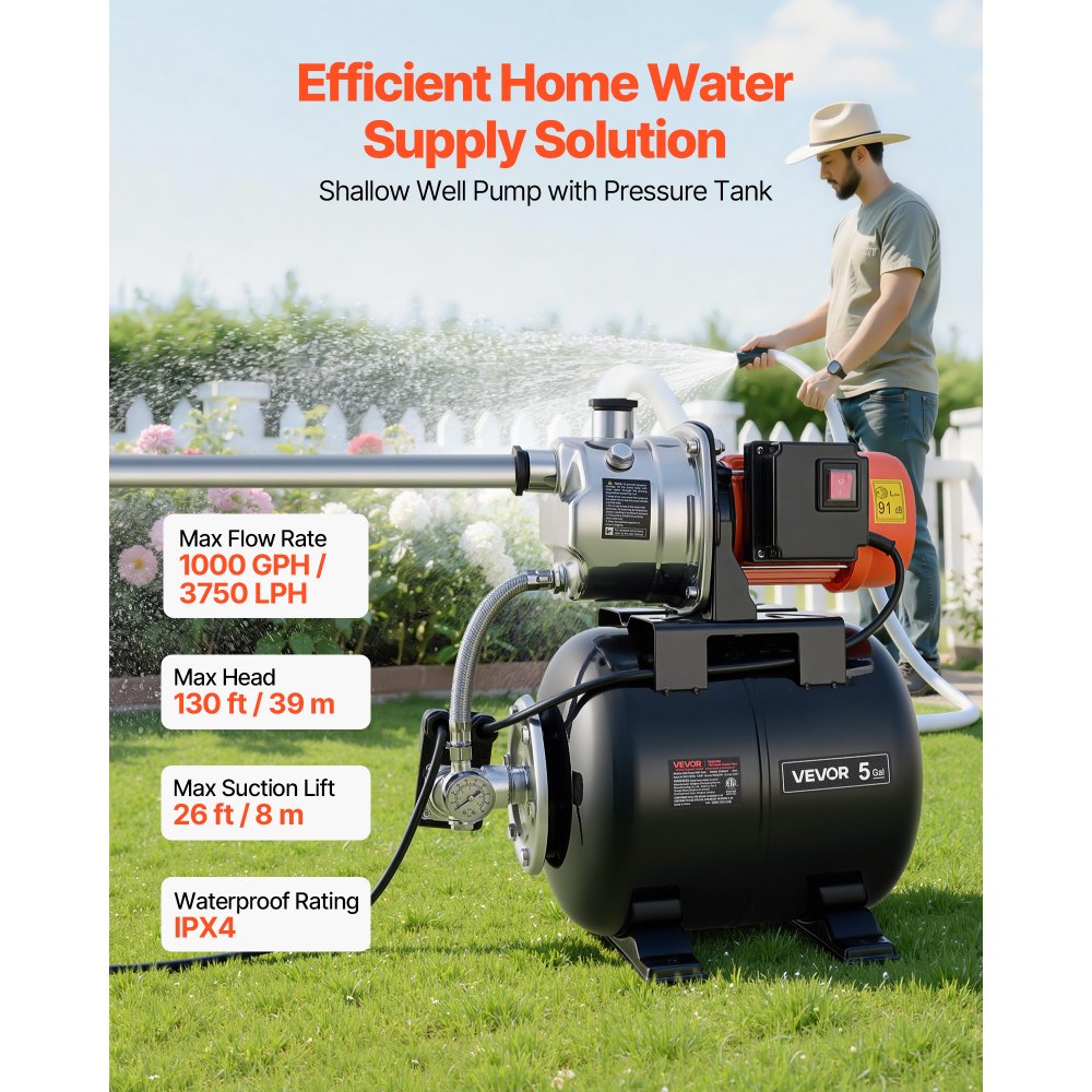 Roostevabast Terasest Veepump Survepaagiga (230V, 3750 L/h, 19 L Paak) – toote pilt 1