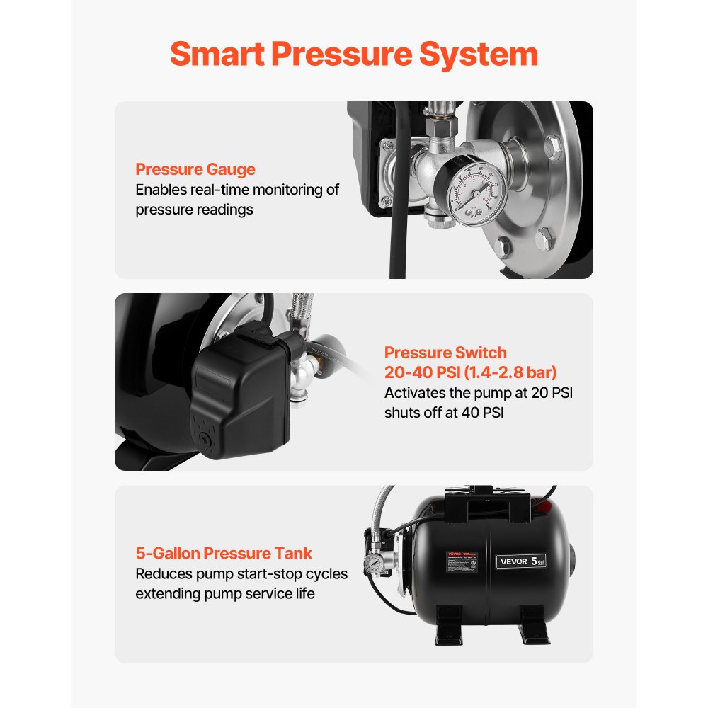 Roostevabast Terasest Veepump Survepaagiga (230V, 3750 L/h, 19 L Paak) – toote pilt 3