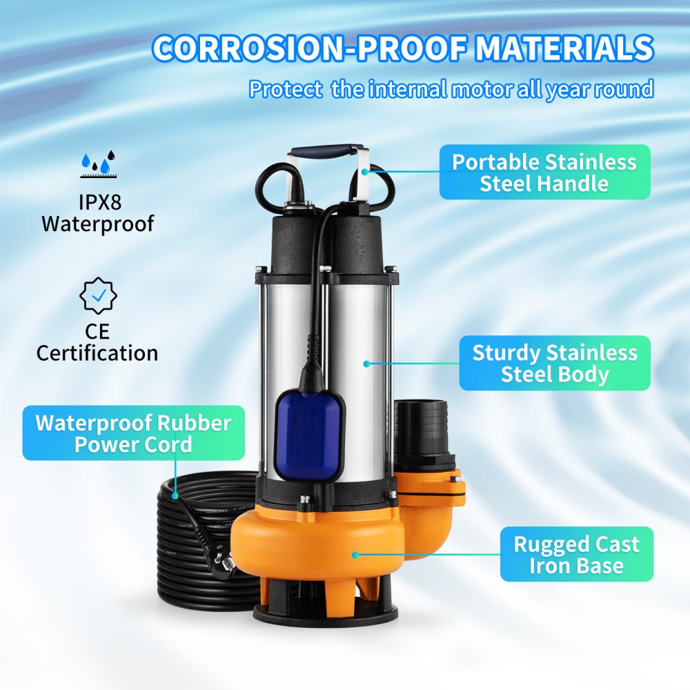Sukelpump (2200 W, 60 000 L/h, 8 m Kaabel, Automaatne Ujuklüliti) – toote pilt 3