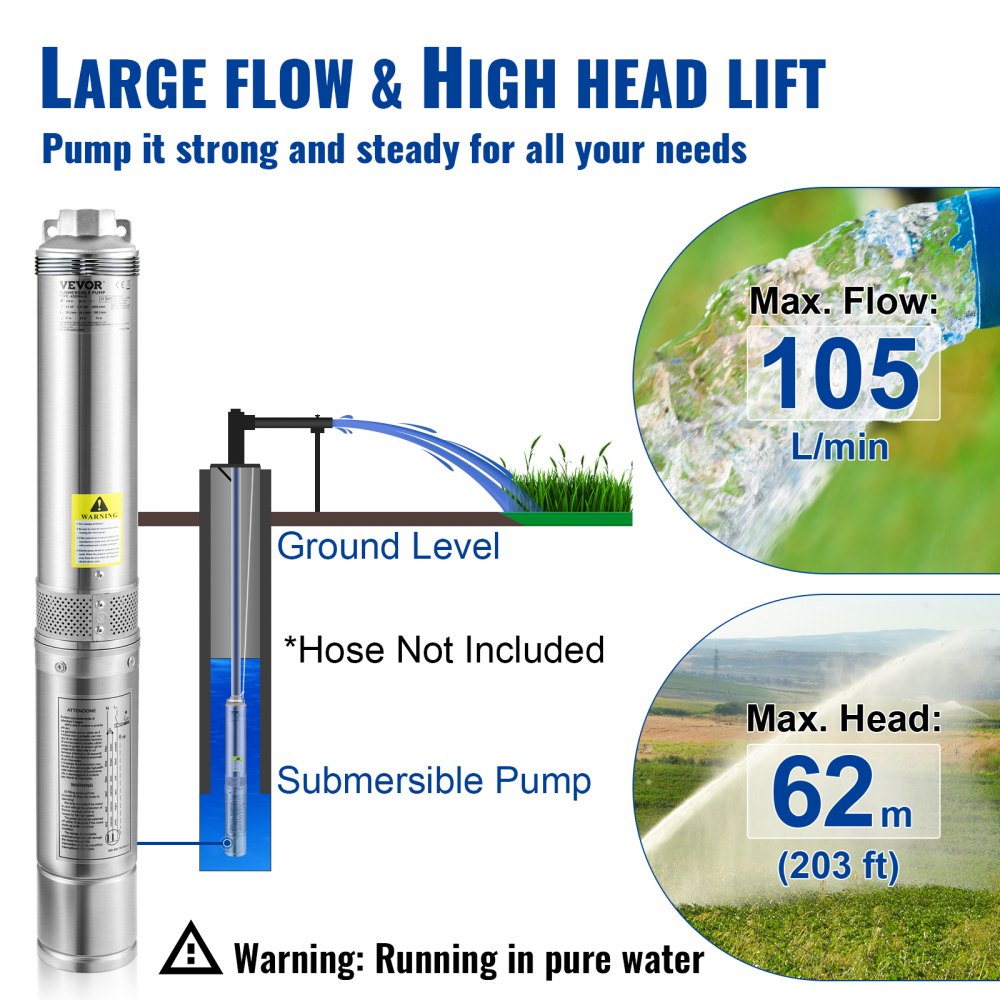 Süvavee Sukelpump (750 W, 105 L/Min, 62 m Tõstekõrgus, 20 m Juhe) – toote pilt 2