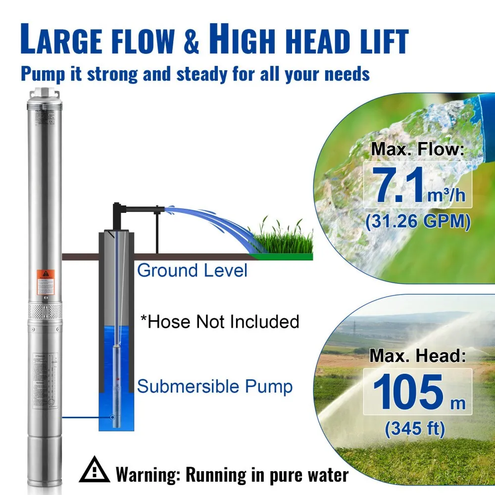 Süvaveepump (1100 W, 7,1 m³/h, 105 m tõstekõrgus) – toote pilt 2