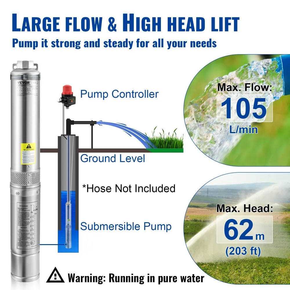 Süvaveepump (750 W, 230V, 62 m tõstekõrgus) – toote pilt 2