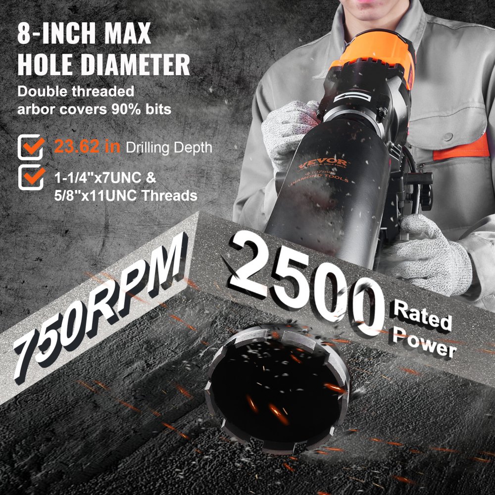 Betooni Teemantpuurimismasin 3200 W 750 P/Min Märg Ja Kuiv Puurimine – toote pilt 2