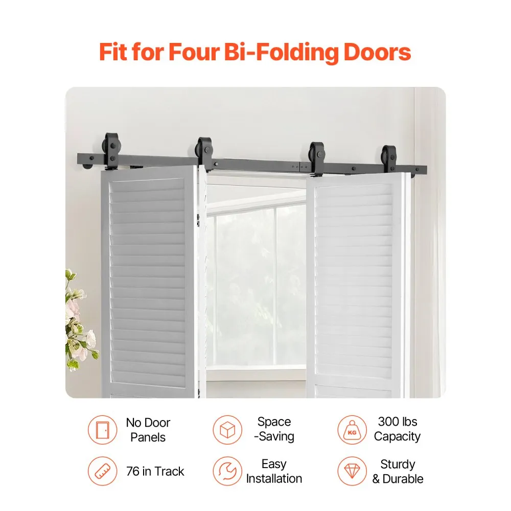 Bifold lükandukse riistvara komplekt (76 cm, 150 kg kandevõime, must pulbervärv) – toote pilt 1