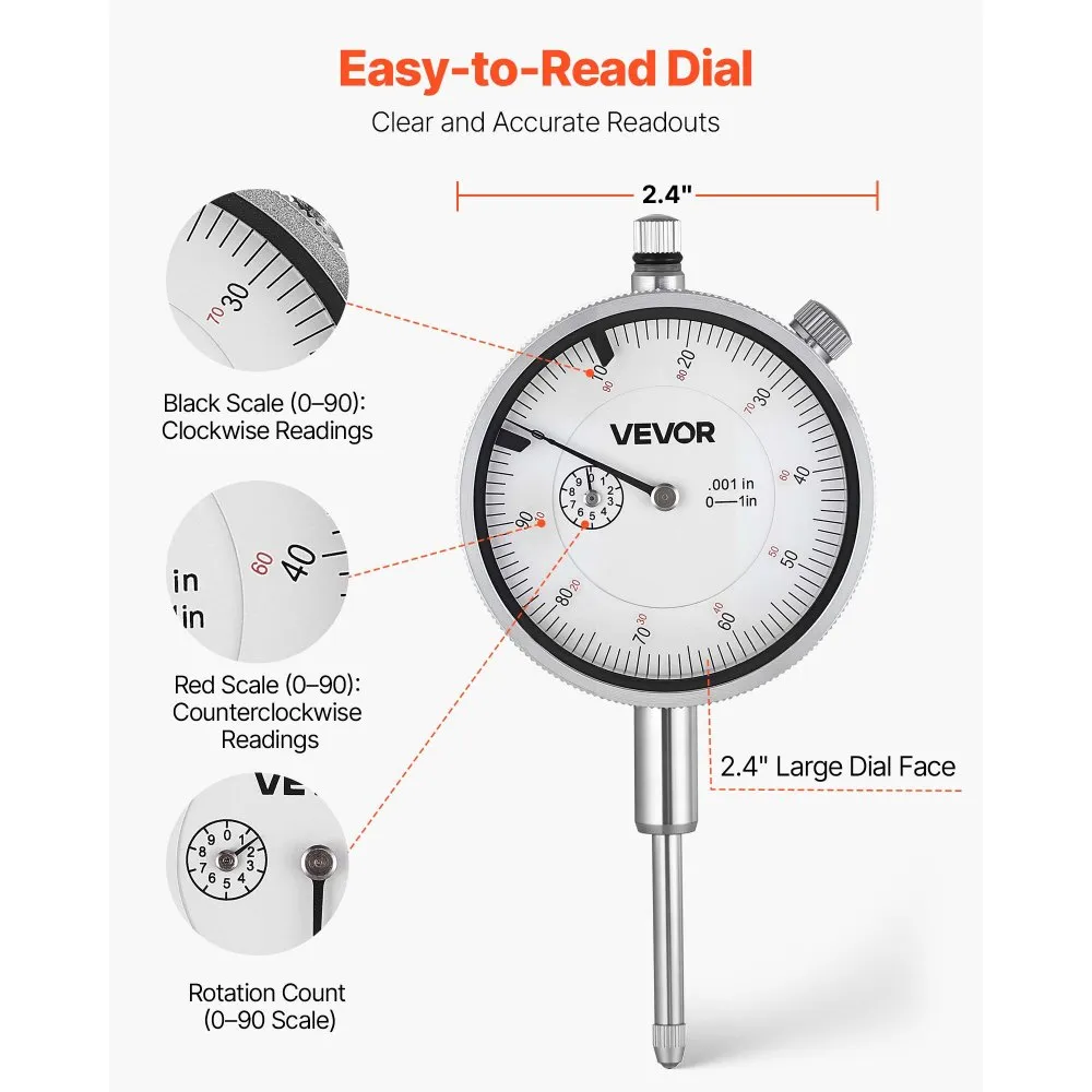 Dial Indikaator Magnetilise Alusega (0-25,4 Mm, 0,03 Mm Täpsus) – toote pilt 4