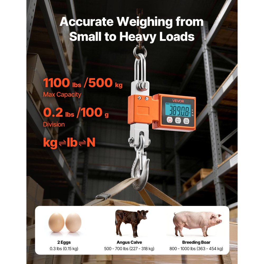 Digitaalne kraanakaal (500 kg, alumiiniumkorpus, LCD ekraan) – toote pilt 1