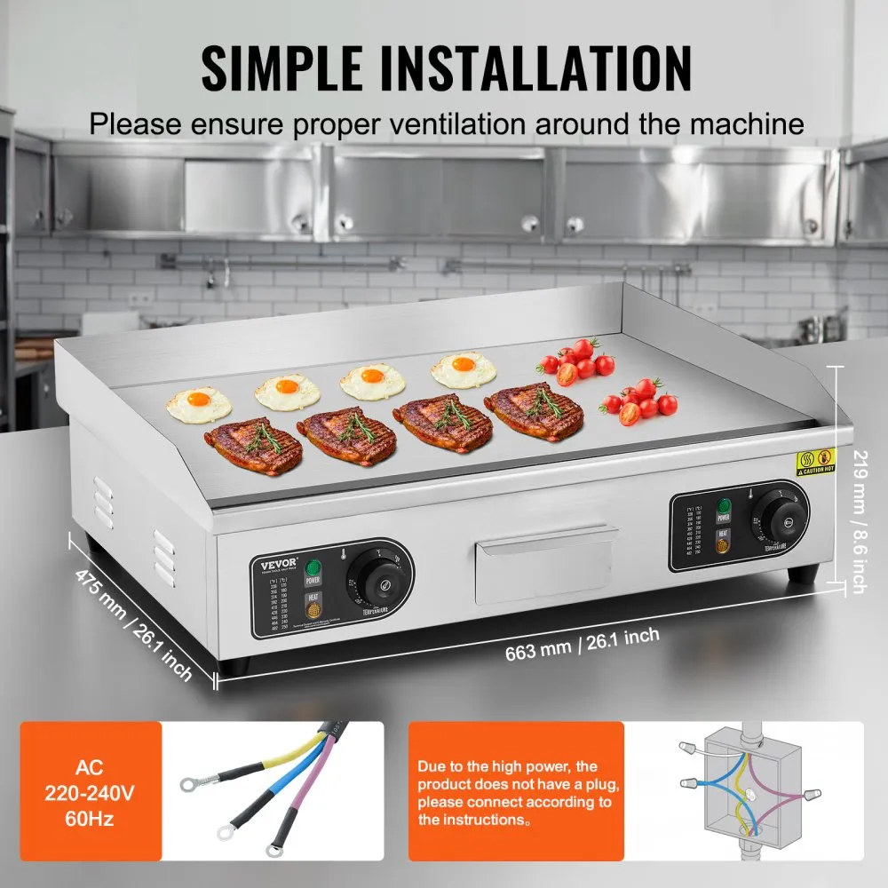 Elektriline Grillplaat 4000W, 66×40cm, Roostevaba Teras, 2 Labidat ja 2 Harja – toote pilt 4